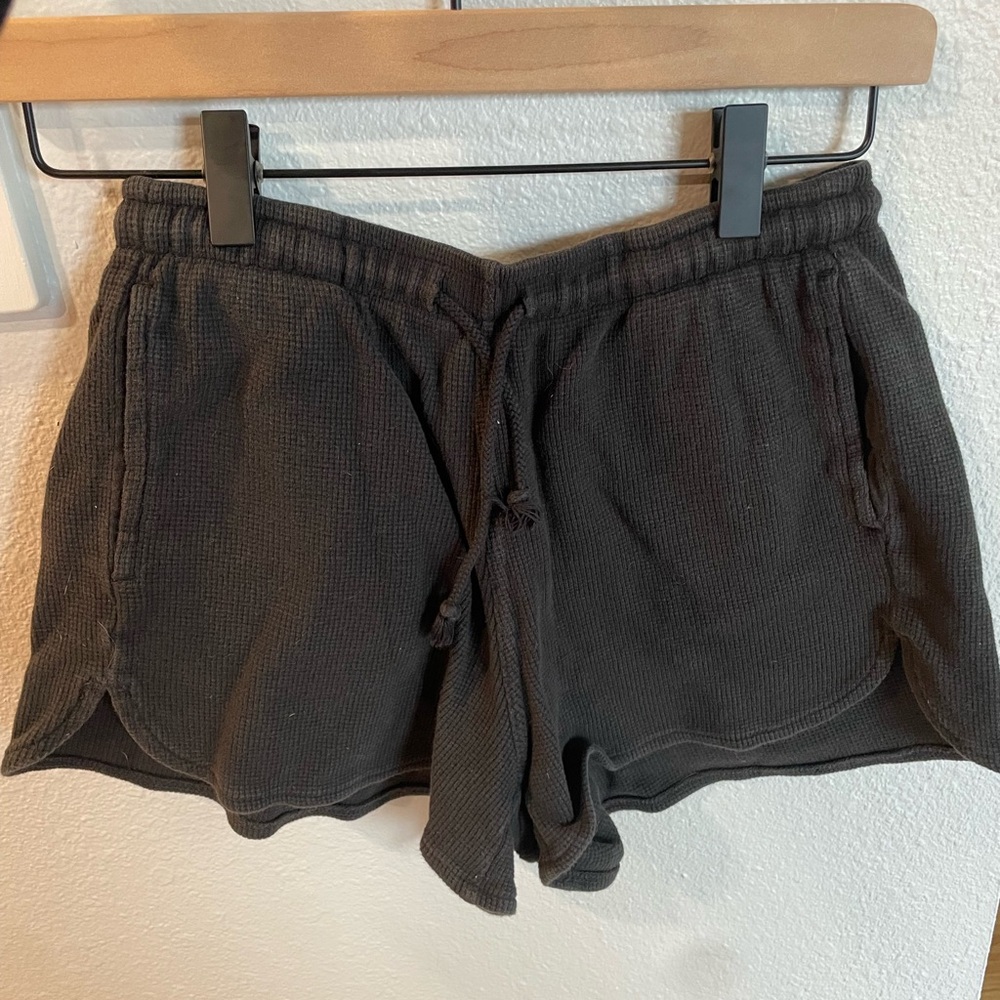 John Galt Black Waffle Sweat Shorts